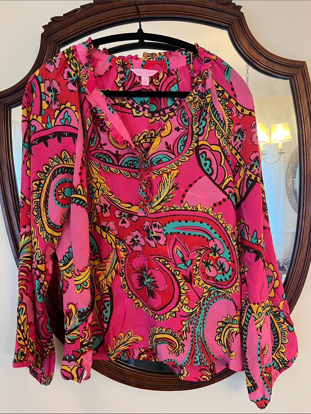 Lilly Pulitzer Hot Pink Paisley Silk Tunic Top in Small EUC